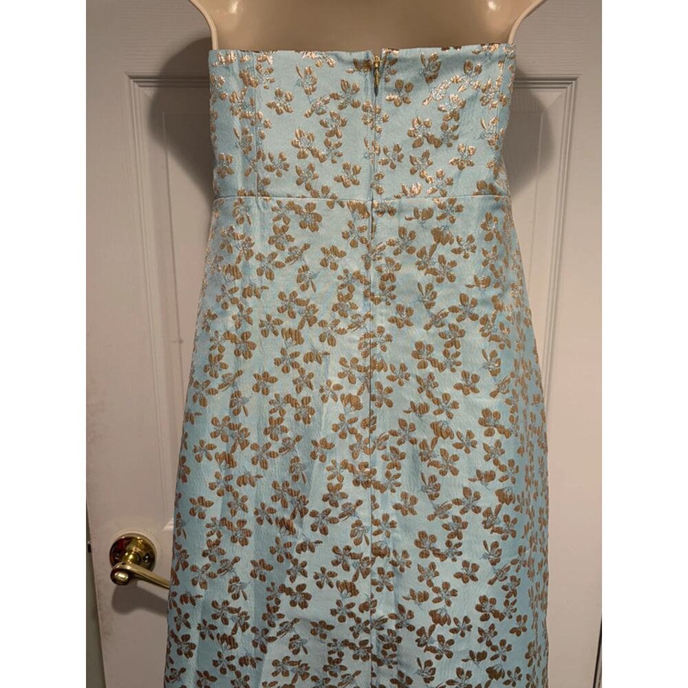 Lilly Pulitzer Carlynn Maxi Dress 10 Blue Metallic Floral Strapless Bow Cocktail - Picture 7 of 16